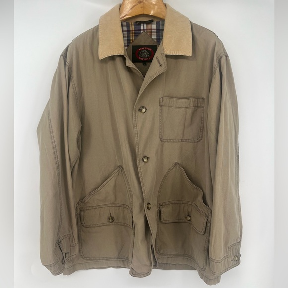 VTG Authentic Imports Barn Jacket Large Khaki Tan Corduroy Plaid 100% Cotton - Picture 1 of 12